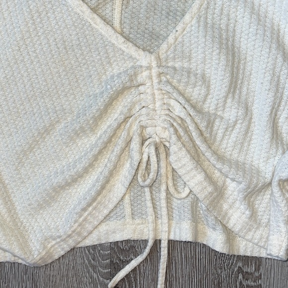 urban outfitters cream sweater size small scrunch tie middle waffle thermal - Picture 5 of 9